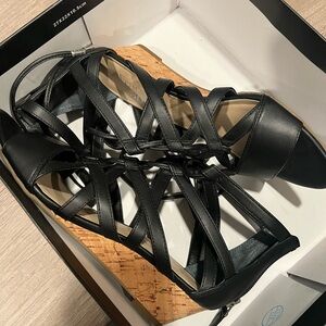 Elegant Black Strappy Wedge Sandals